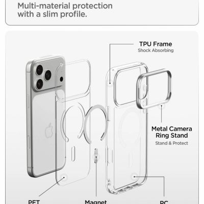 8. Spigen Ultra Hybrid Optik S MagSafe Case for iPhone 18 Pro / 17 Pro - Transparent Silver
