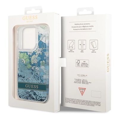 8. Guess Flower Liquid Glitter case for iPhone 14 Pro Max - green