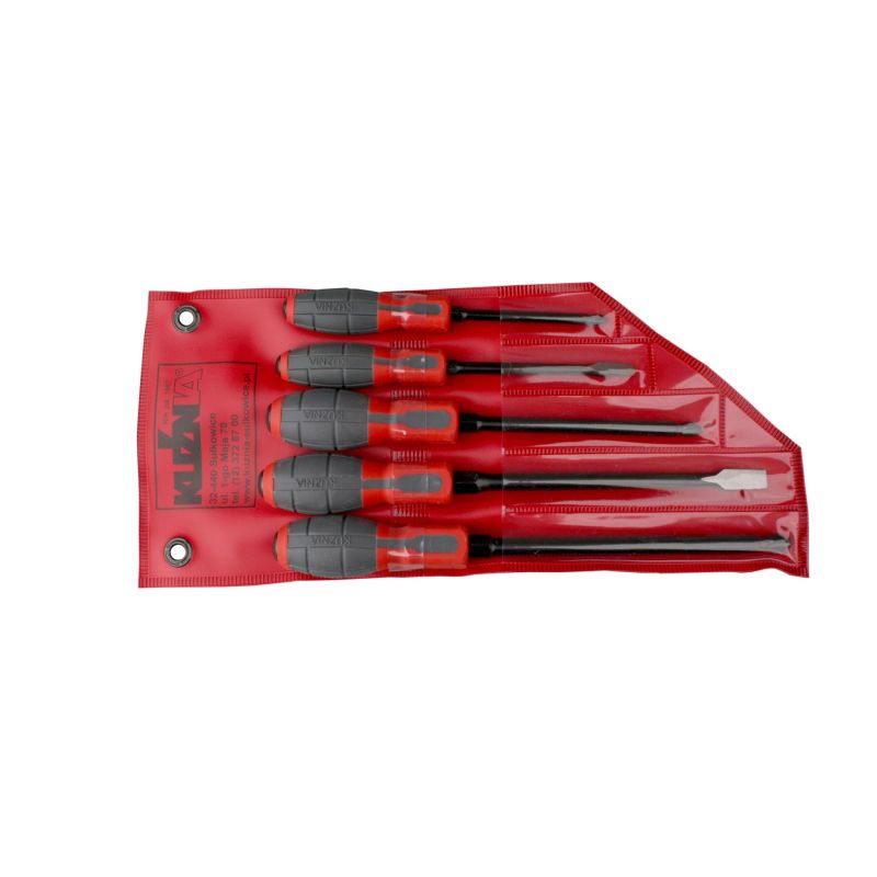 Set of 5 screwdrivers: 4 flat, 1 cross