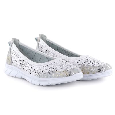 4. Women's leather ballet flats with openwork pattern, white Jezzi 9997