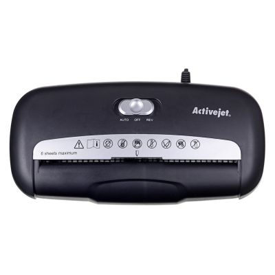 15. Activejet ASH-0601S shredder, P-2, 10 l, 6 mm strip, 6 sheets, black.