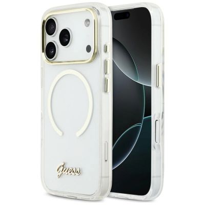 Guess IML Script Metal MagSafe Case for iPhone 17 Pro - Clear