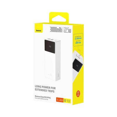 7. Baseus EnerFill FP41 30000mAh 22.5W Powerbank with Baseus Simple USB-A - USB-C 3A 30cm Cable - White