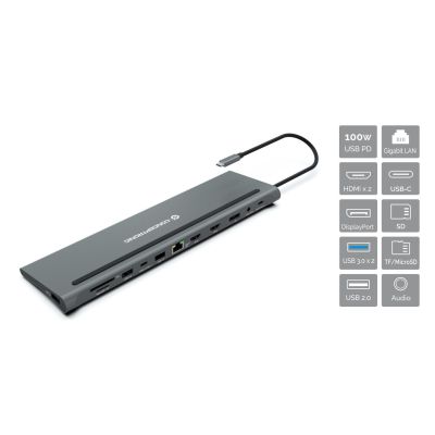 2. CONCEPTRONIC 12-1 USB-C docking station->2xHDMI/3xUSB-A/DP/+ 18cm gr