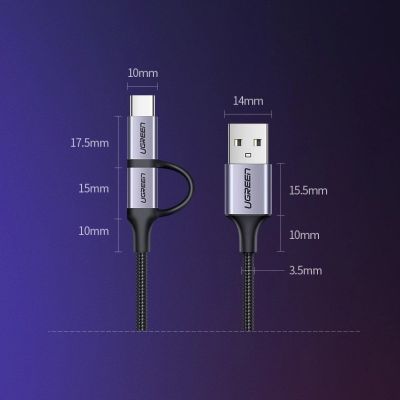13. Ugreen cable 2in1 USB - micro USB / USB Type C cable 1m 2.4A black (30875)
