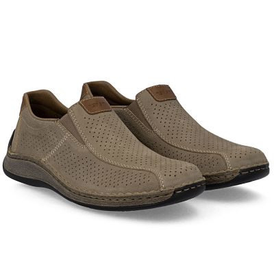 3. Men's leather openwork slip-on shoes, brown, Rieker 05272-64