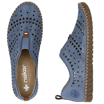 4. Women's leather openwork blue shoes Rieker M2852-12