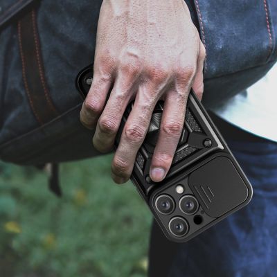 10. Hybrid Armor Camshield iPhone 16 Pro Case with Camera Cover and Stand - Black