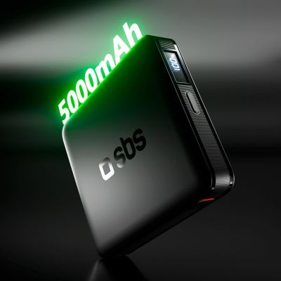 4. SBS HD 10W 5000mAh USB-C Power Bank with LCD Display - Black