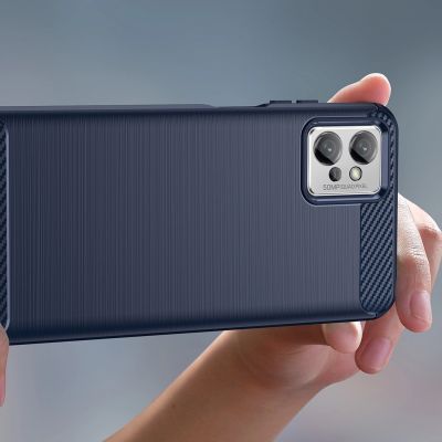 5. Carbon Case for Xiaomi Poco F4 5G flexible silicone carbon cover blue