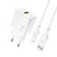 Dudao A23TEU 2.4A GaN USB-A Wall Charger with USB-A - USB-C Cable - White
