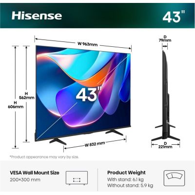 31. Hisense 43A6S 109.2 cm (43") 4K Ultra HD Smart TV Wi-Fi Black