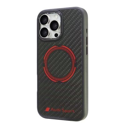 3. Audi Carbon Fiber Sport Red Circle MagSafe Case for iPhone 16 Pro Max 6.9" - Black