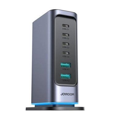 2. Joyroom JR-TCM02 GaN 65W charger charging station 4xUSB-C 2xUSB-A UK plug - gray