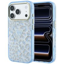 Guess IML Leopard Glitter Triangle Logo MagSafe Case for iPhone 17 Pro Max / 18 Pro Max - Blue