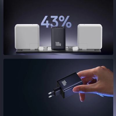 7. Baseus EnerFill FE11 100W Wall Charger 2 x USB-C + USB-A - Black