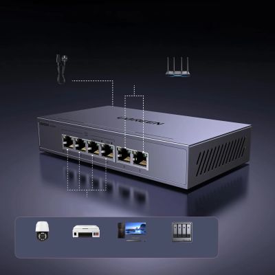9. Switch Ugreen 6-Port 1Gb/s Ethernet Switch with PoE - Gray