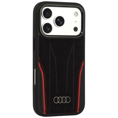 2. Audi R8 Genuine Leather MagSafe Case for iPhone 18 Pro / 17 Pro - Black and Red