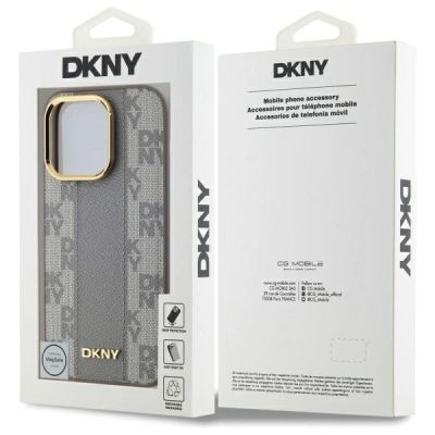 8. DKNY Leather Checkered Mono Pattern MagSafe iPhone 14 Pro Case - Beige