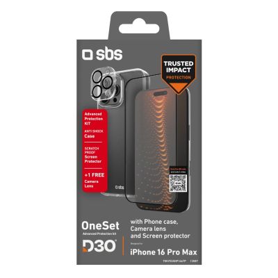 2. SBS set with D3O technology for iPhone 16 Pro Max - case + glass screen and camera protector - transparent