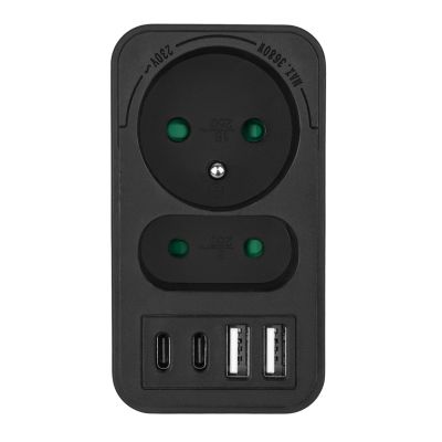 10. MACLEAN POWER SOCKET X2 + 4XUSB, SPLITTER WITH 2 SOCKETS, 2XUSB A, 2XUSB C PD 20W, 1X16A + 1X6A MCE249 F/B