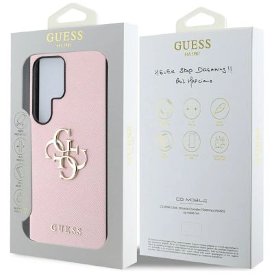 8. Guess Grained Big 4G Logo Small Classic Logo Case for Samsung Galaxy S25 Ultra pink