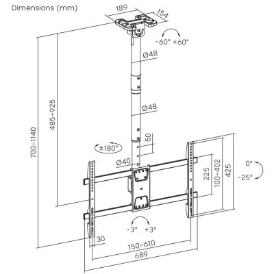 4. Maclean TV ceiling mount, max. load 60kg, 43-86", max. VESA 600x400, MC-112 B