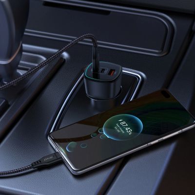 7. Acefast B18 200W Car Charger 2x USB-C + USB-A - Black