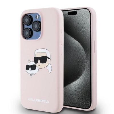 Karl Lagerfeld Silicone Karl&Choupette MagSafe Case for iPhone 15 Pro - Pink