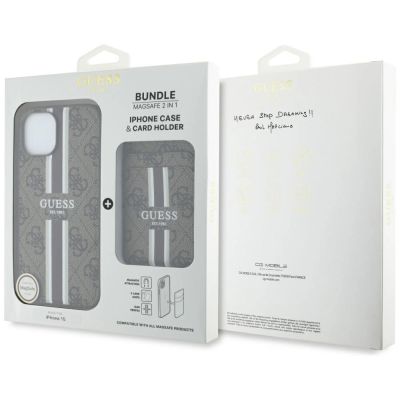 6. Guess 4G Stripes case with Magsafe wallet for iPhone 15 brown