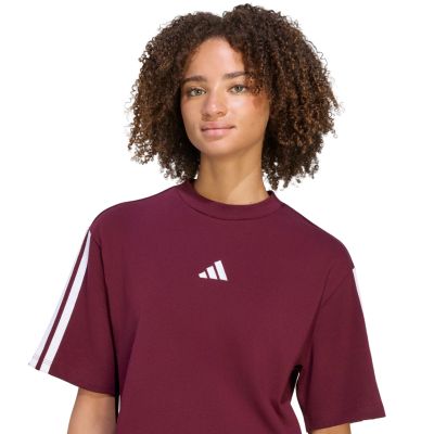 4. Women's adidas Essentials 3-Stripes Boyfriend T-Shirt in Burgundy KF6287