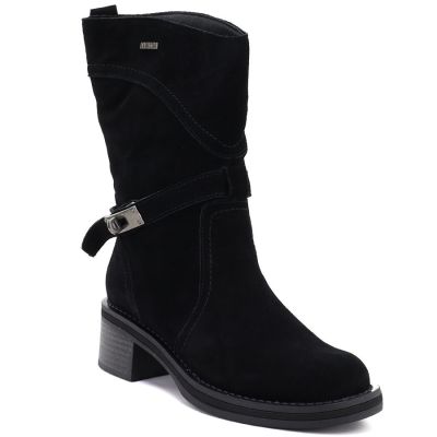Women's leather ankle boots high on a block, black Big Star UU274608