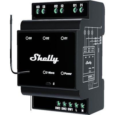 7. Shelly Wave Pro 3 LR Z-Wave DIN Rail Three-Channel Controller