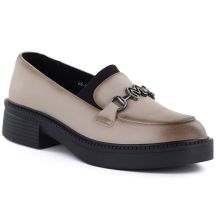 Women's leather loafers with thick soles, beige Vinceza 39985