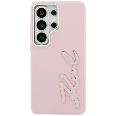 3. Karl Lagerfeld Grained Signature Metal Resin Logo Case for Samsung Galaxy S26 Ultra - Pink