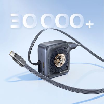 12. Baseus EnerCore CJ11 100W Wall Charger with USB-A and USB-C Ports and Retractable USB-C Cable - Black