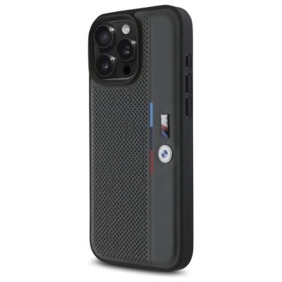 2. BMW M Perforated Tricolor Detail Line iPhone 16 Pro Max Case - Dark Gray