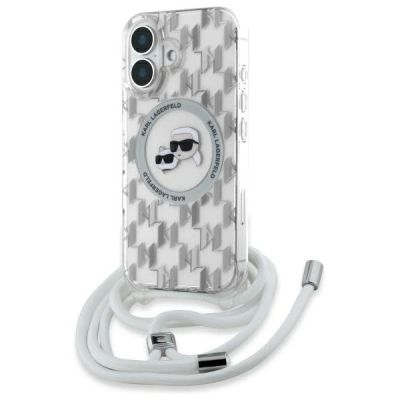 Karl Lagerfeld IML Crossbody Monogram Karl & Choupette Head MagSafe iPhone 16 Case - Clear