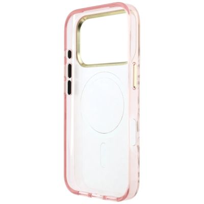 7. Guess IML Leopard Glitter Triangle Logo MagSafe Case for iPhone 17 Pro Max / 18 Pro Max - Pink