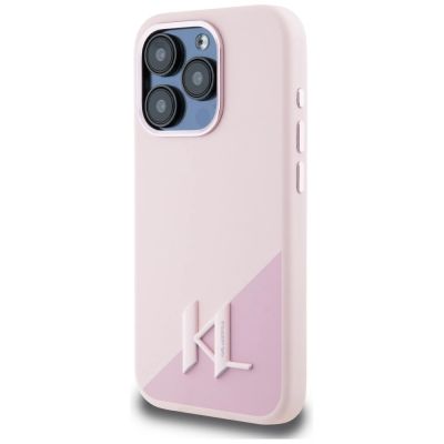 2. Karl Lagerfeld Silicone Shadow Metal Initial MagSafe Case for iPhone 15 Pro Max Pink