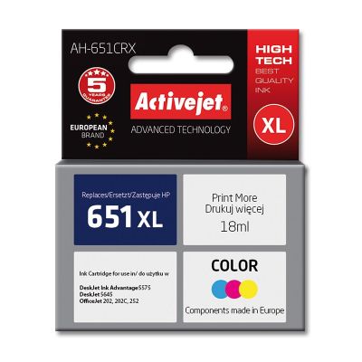 Activejet AH-651CRX Ink (replaces HP 651 C2P11AE; Premium; 18 ml; color)