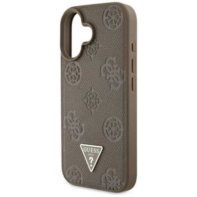 6. Guess Grained Hot Stamp Peony Triangle Logo MagSafe iPhone 16 Case - Brown