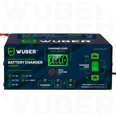 Microprocessor-Controlled Battery Charger 6–12V 15A + Battery Charger W14017 WUBER