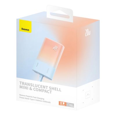 11. Baseus Popsicle 5200mAh 20W Powerbank with Built-in Lightning Cable (+ White Baseus Simple USB-C - USB-C 60W/20V/3A/30cm Cable) - Blue-Orange