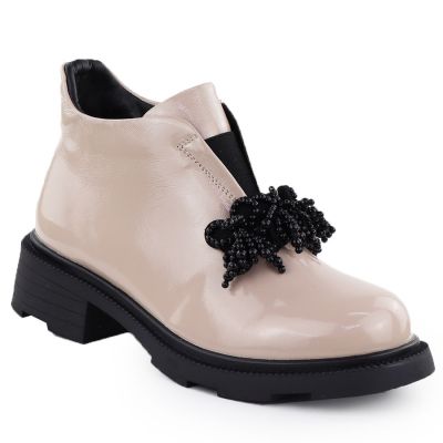 Women's leather ankle boots with decoration, patent beige Filippo DBT6370