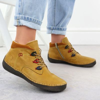 11. Comfortable Women’s Warm-Lined Yellow Ankle Boots Rieker 52544-68