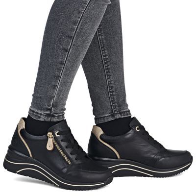 6. Women's leather wedge sneakers black Remonte Rieker D0T03-03