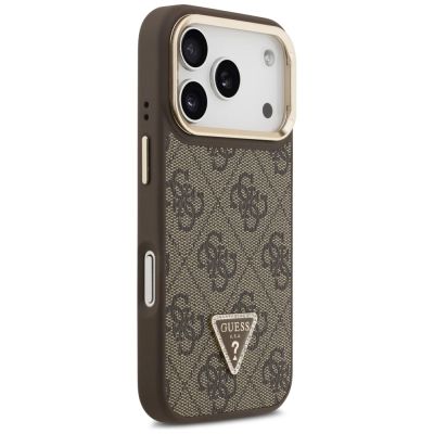 4. Guess 4G PU Triangle Logo & Stand Camera Magsafe Case for iPhone 17 Pro - Brown