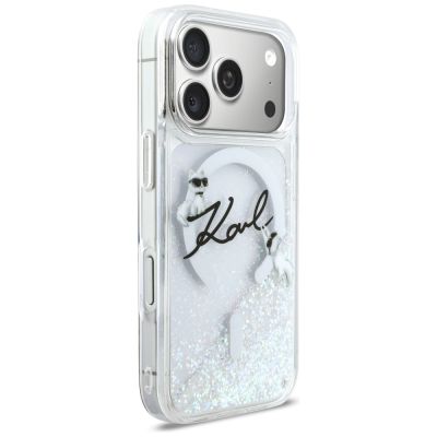 4. Karl Lagerfeld Liquid Glitter Karl Script Logo MagSafe Case for iPhone 17 Pro - Clear