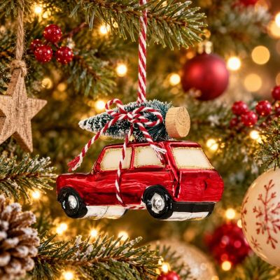 5. MOULDED GLASS CHRISTMAS BAUBLE CAR SASKA GIFT & DECOR